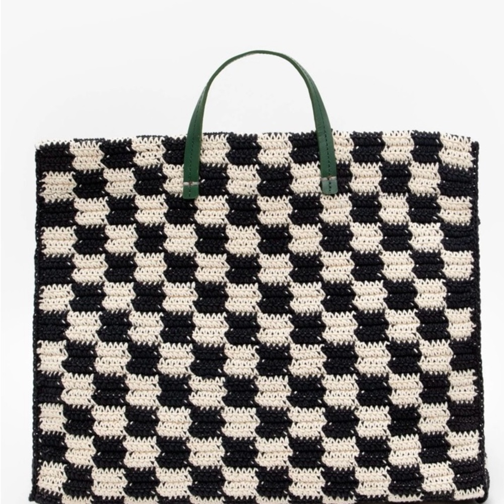 Clare V Summer Simple Tote Elegant Black and Cream Checkered Tote Bag